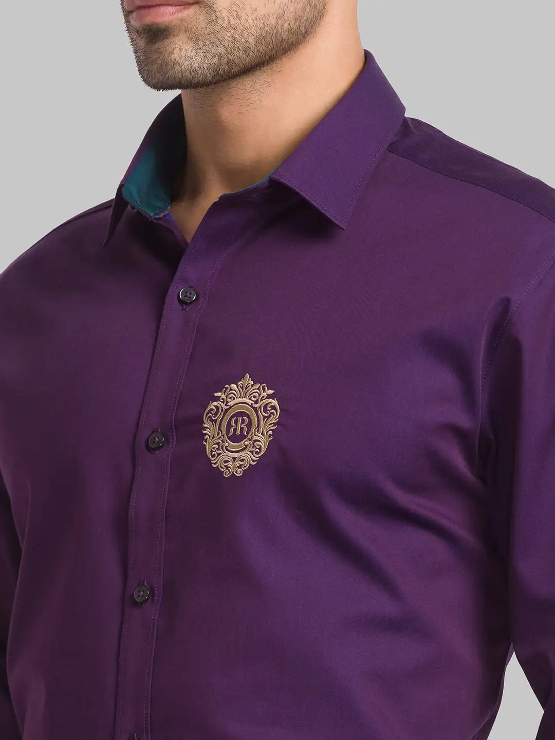 Men Violet Slim Fit Solid Cotton Shirts