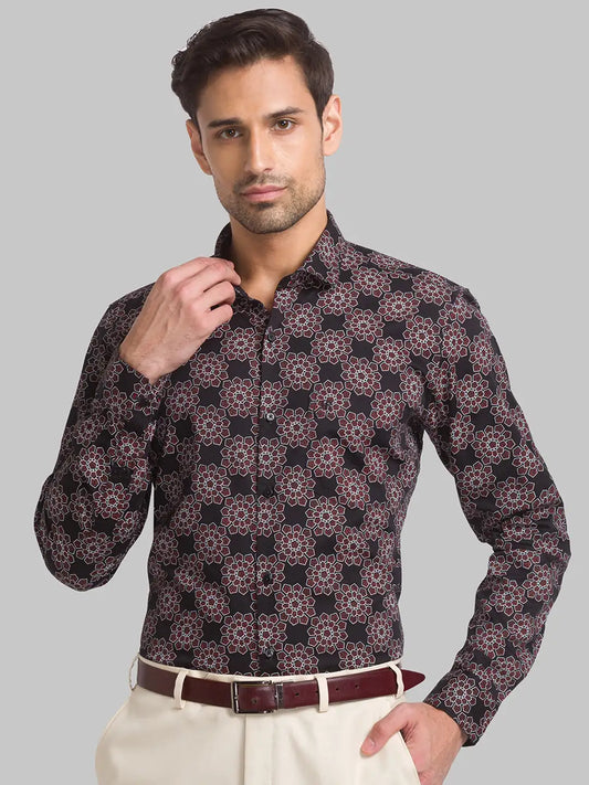 Men Maroon Contemporary Fit Print Cotton Shirts