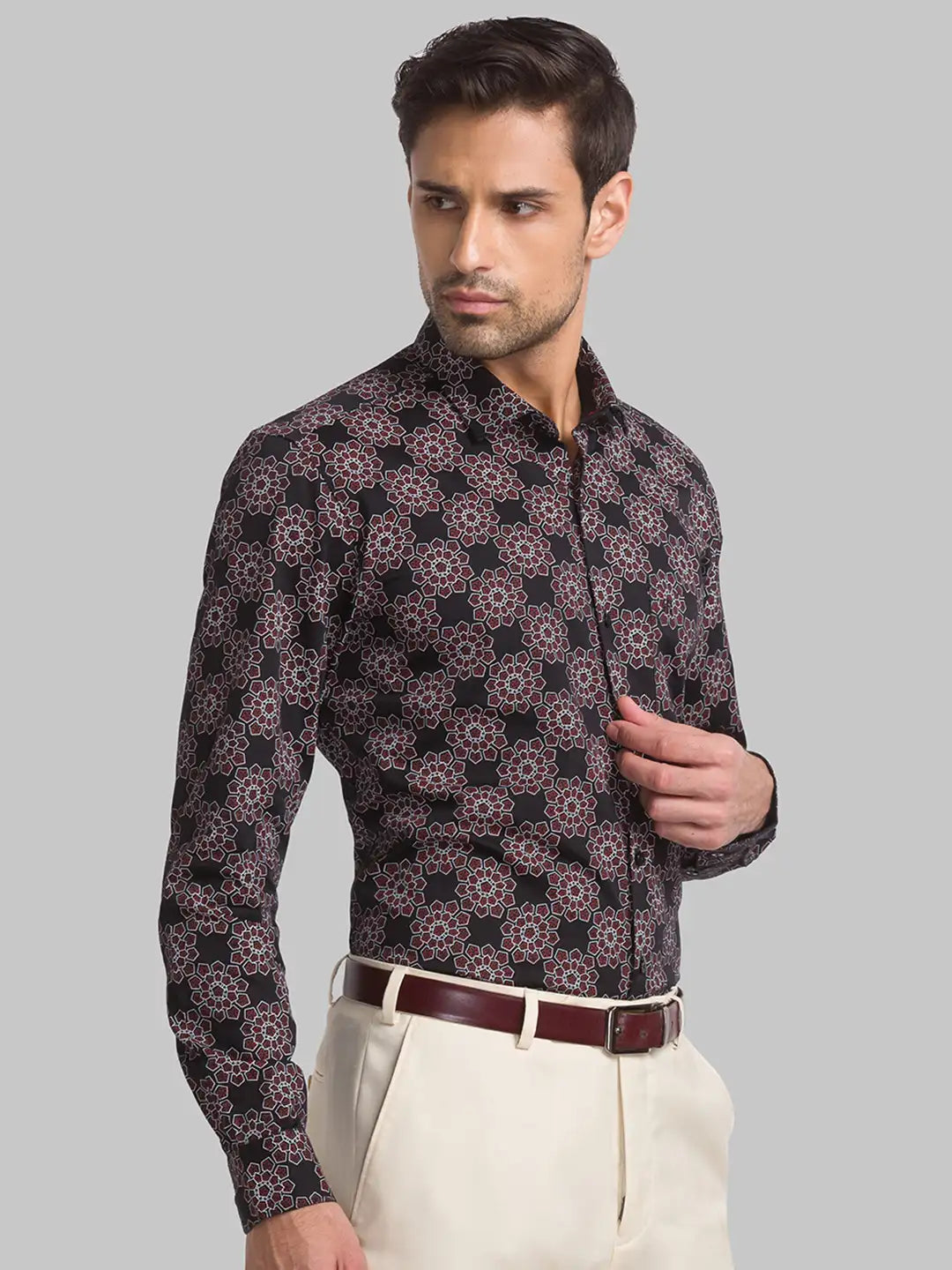 Men Maroon Contemporary Fit Print Cotton Shirts