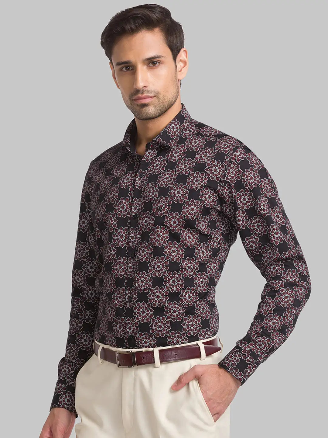 Men Maroon Contemporary Fit Print Cotton Shirts