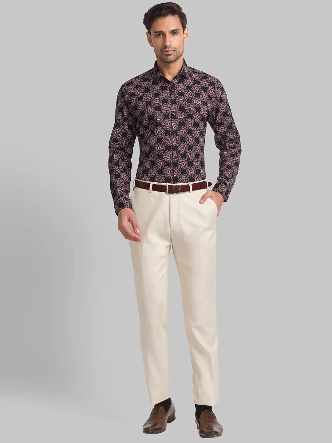 Men Maroon Contemporary Fit Print Cotton Shirts