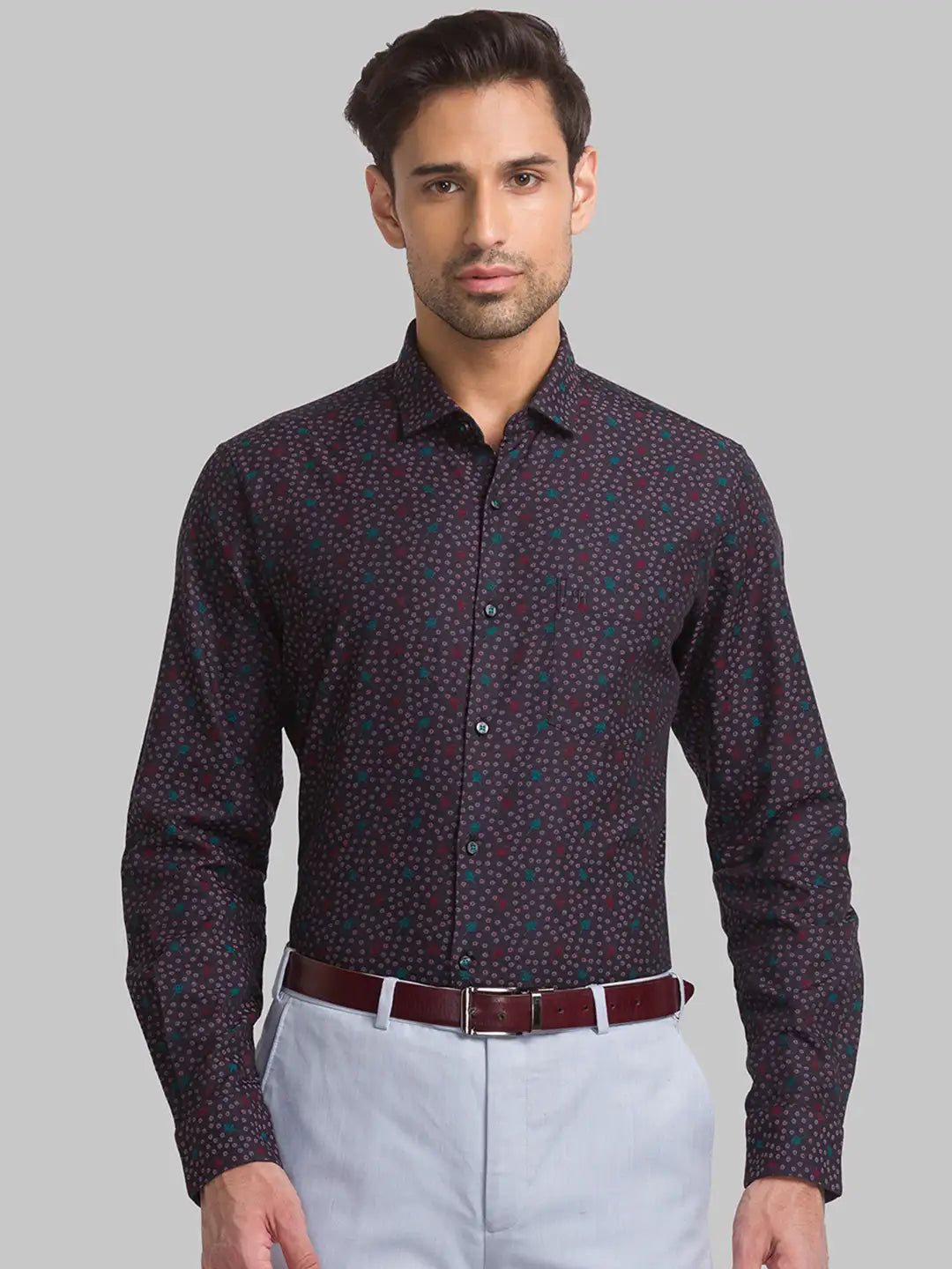 Men Red Contemporary Fit Jacquard Cotton Shirts