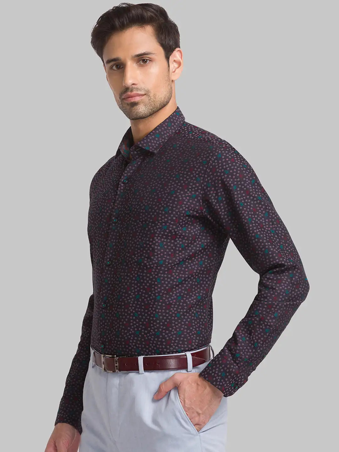 Men Red Contemporary Fit Jacquard Cotton Shirts