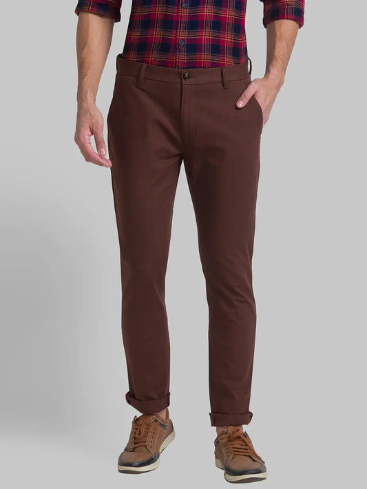 Men Brown Slim Fit Checks Cotton Blend Trouser
