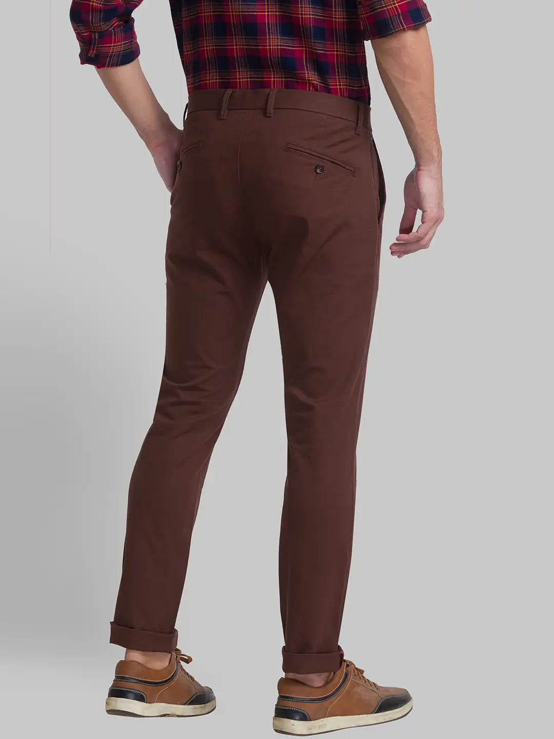 Men Brown Slim Fit Checks Cotton Blend Trouser