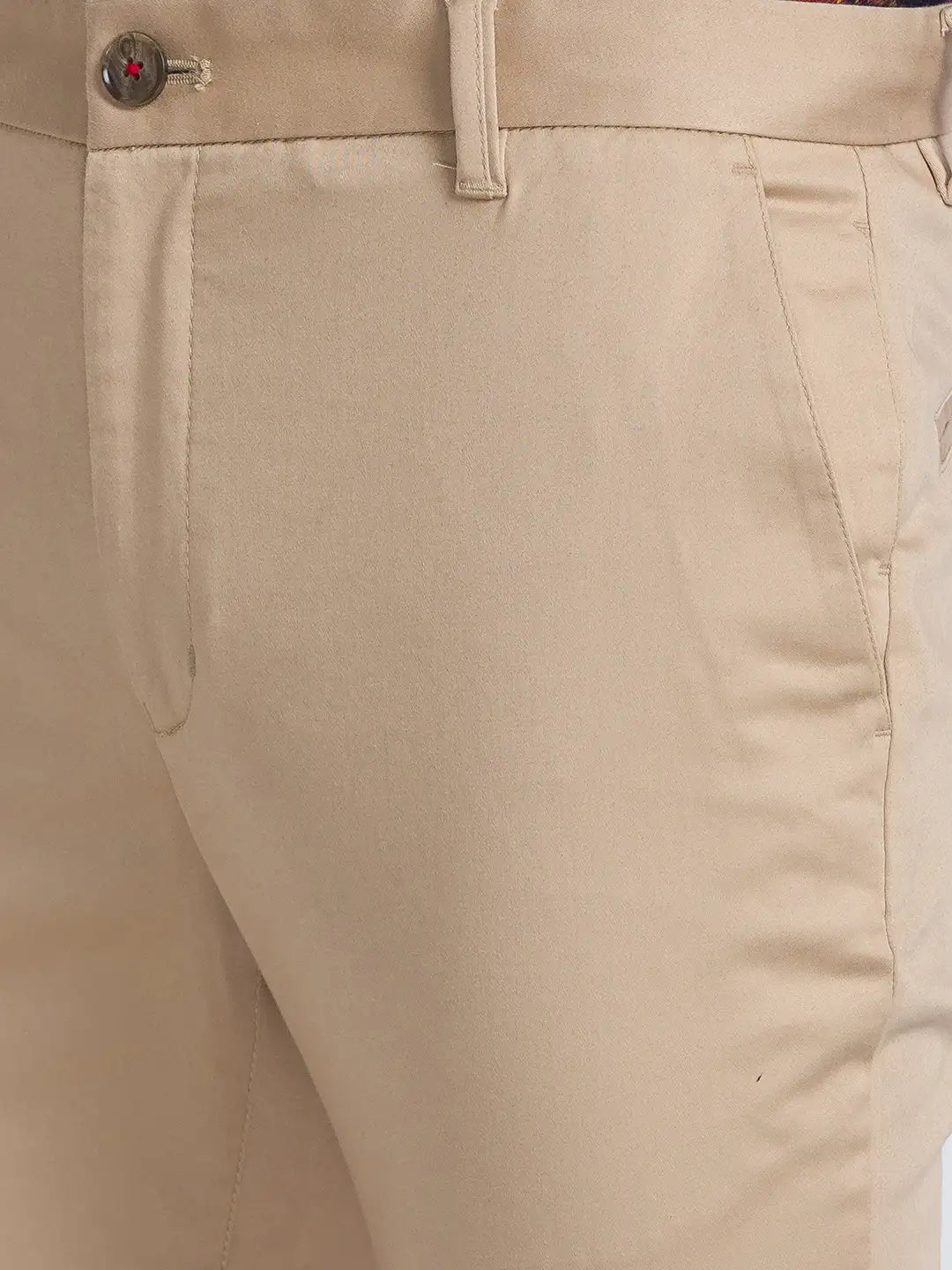 Men Fawn Slim Fit Solid Cotton Blend Trouser