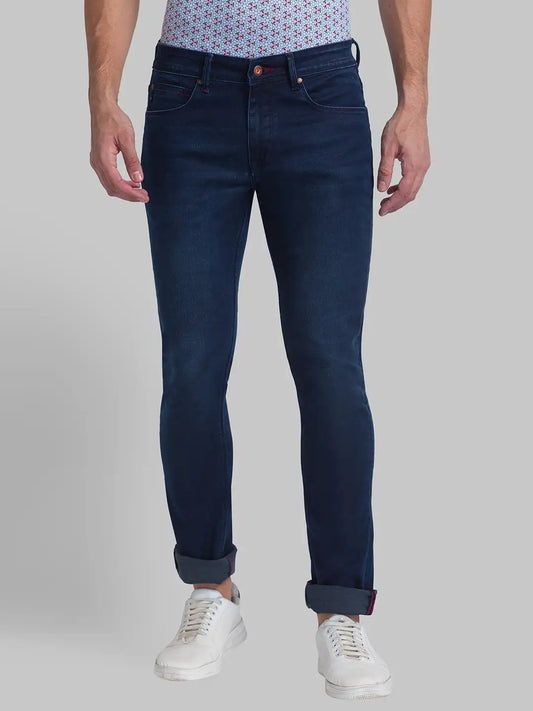 Men Blue Slim Fit Solid Cotton Blend Jeans