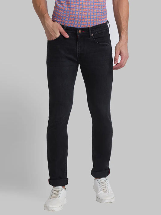 Men Black Slim Fit Solid Cotton Blend Jeans
