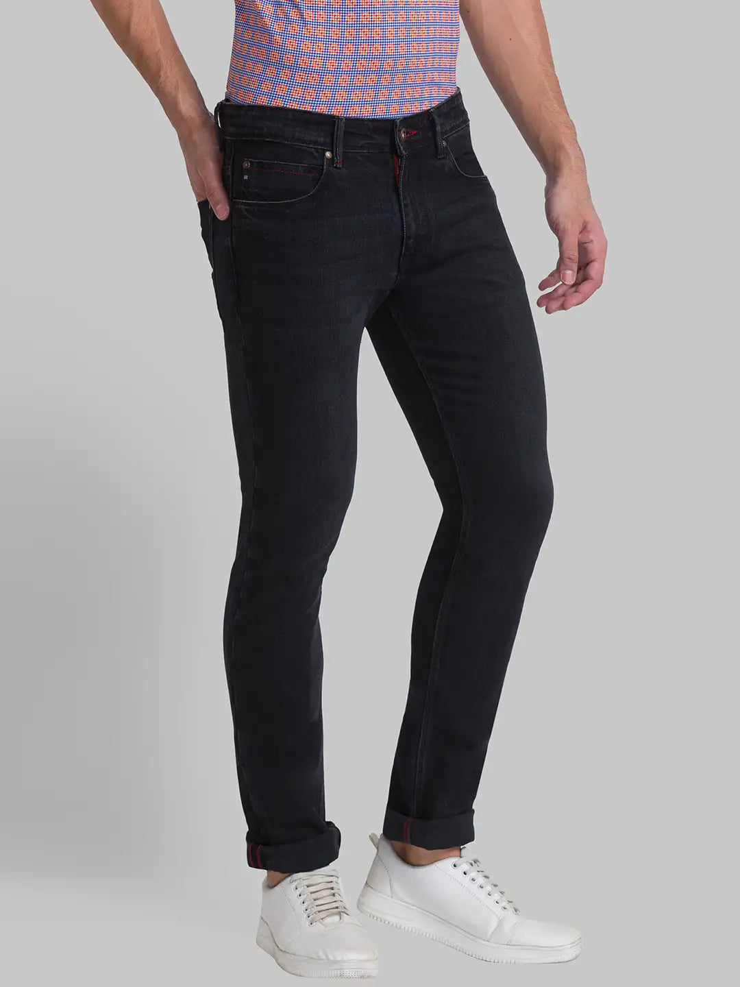 Men Black Slim Fit Solid Cotton Blend Jeans