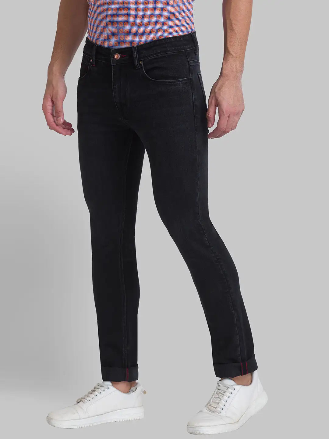 Men Black Slim Fit Solid Cotton Blend Jeans