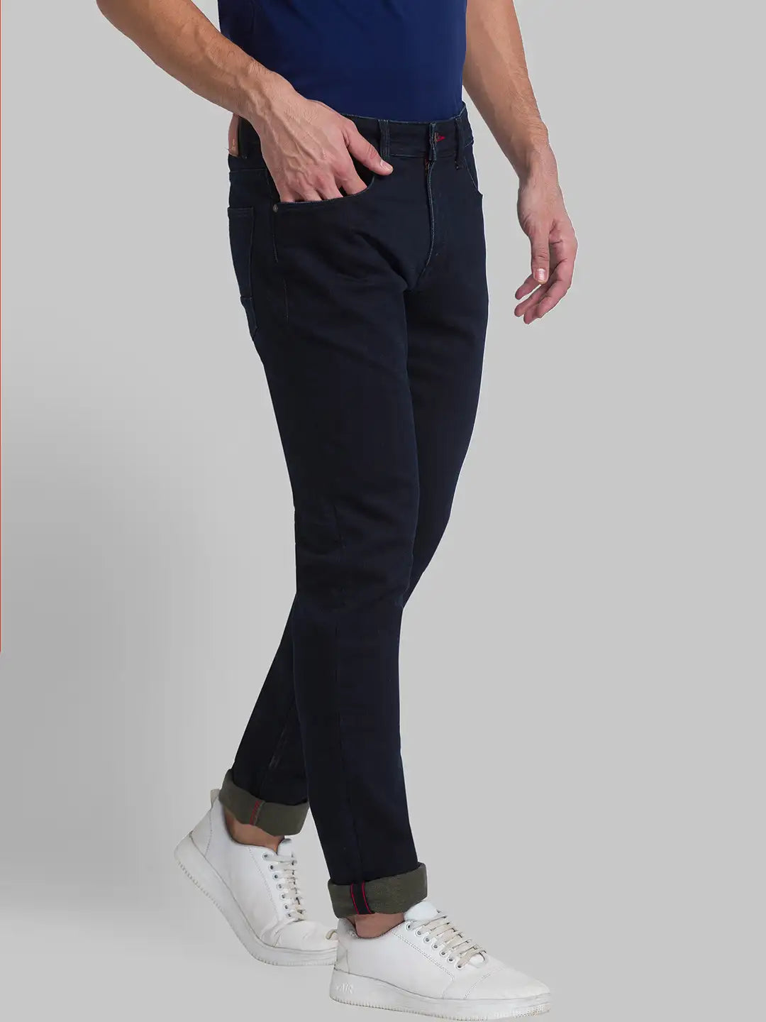 Men Blue Slim Fit Solid Cotton Blend Jeans