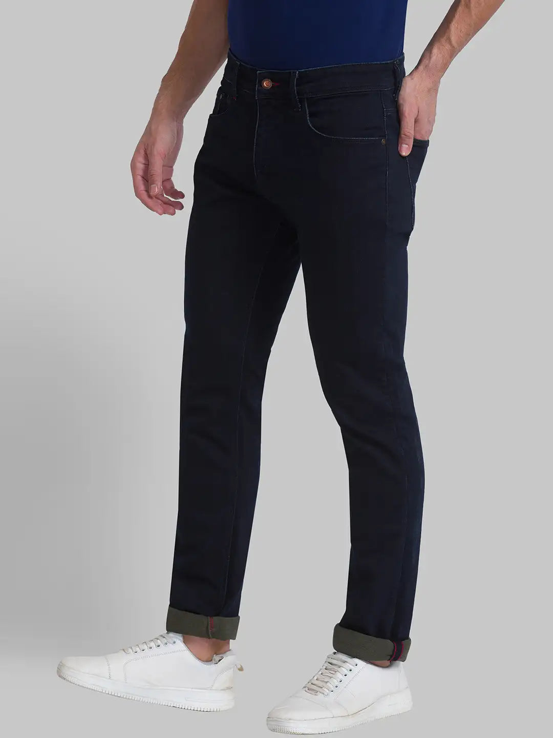 Men Blue Slim Fit Solid Cotton Blend Jeans