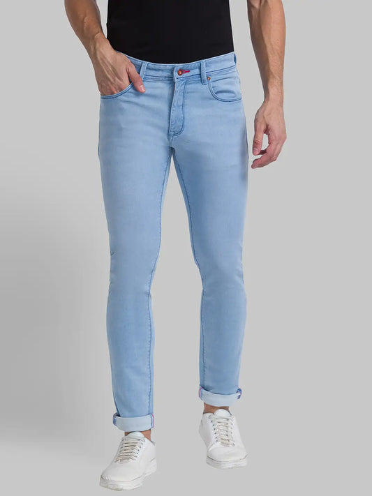 Men Blue Slim Fit Solid Cotton Blend Jeans