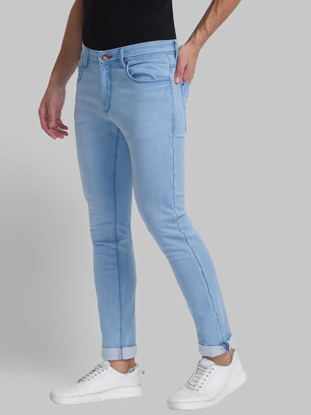 Men Blue Slim Fit Solid Cotton Blend Jeans