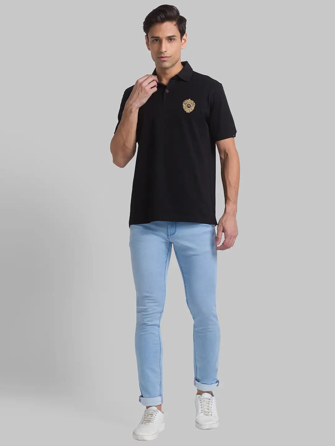 Men Blue Slim Fit Solid Cotton Blend Jeans