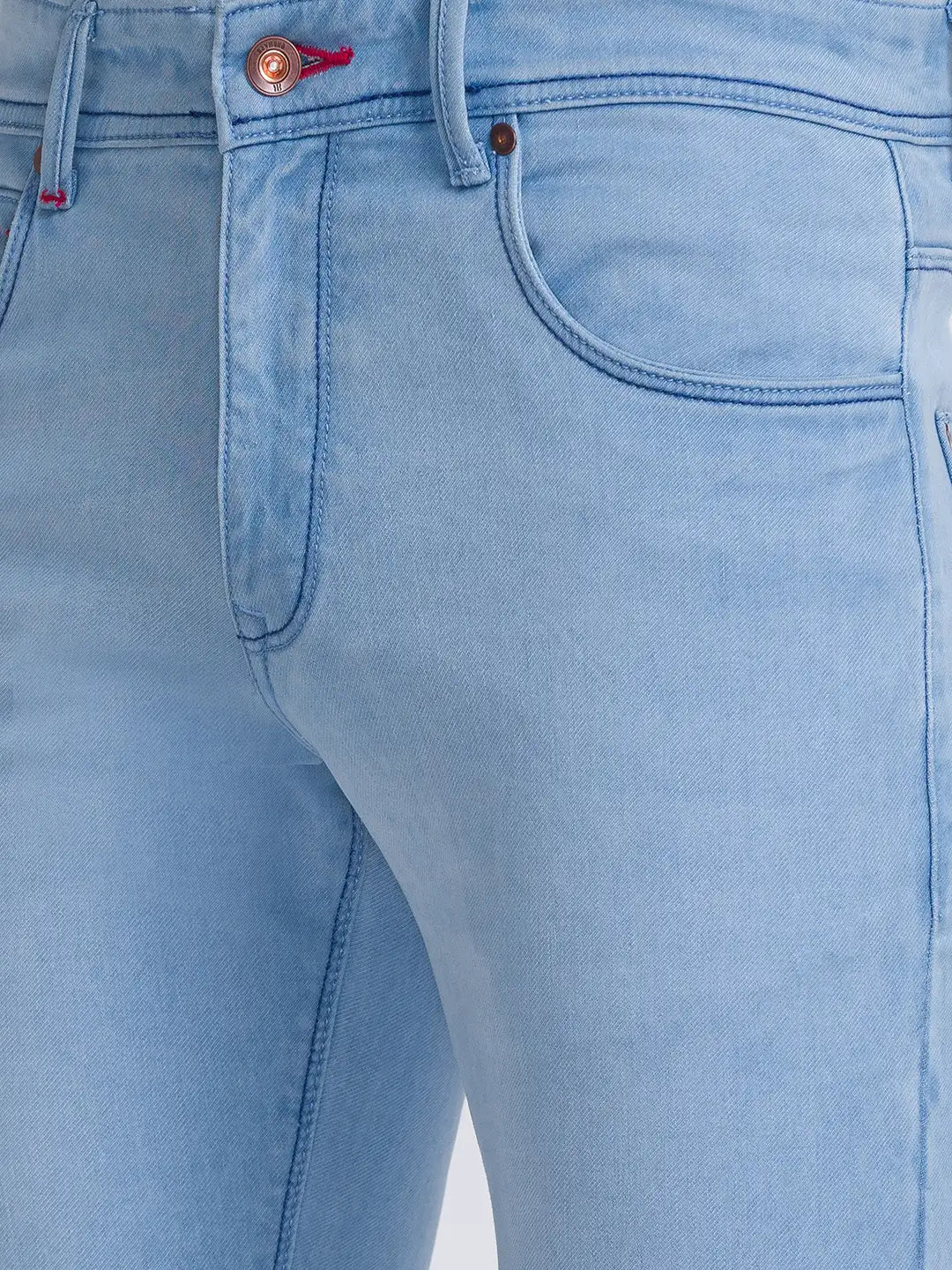 Men Blue Slim Fit Solid Cotton Blend Jeans
