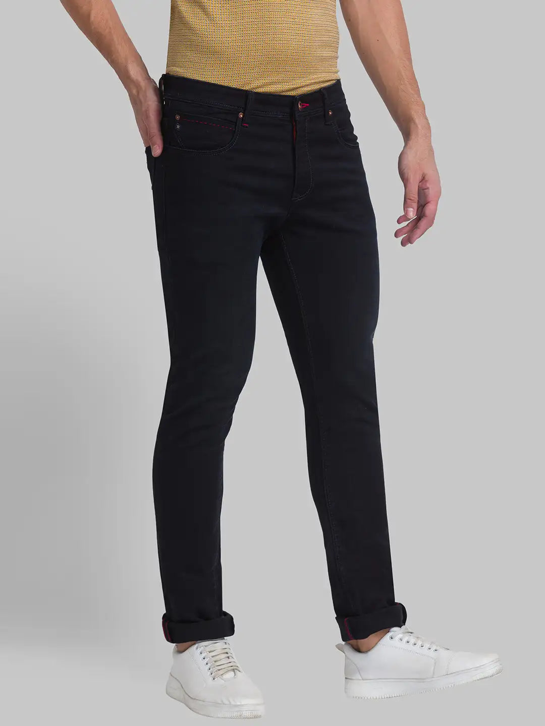 Men Blue Slim Fit Solid Cotton Blend Jeans