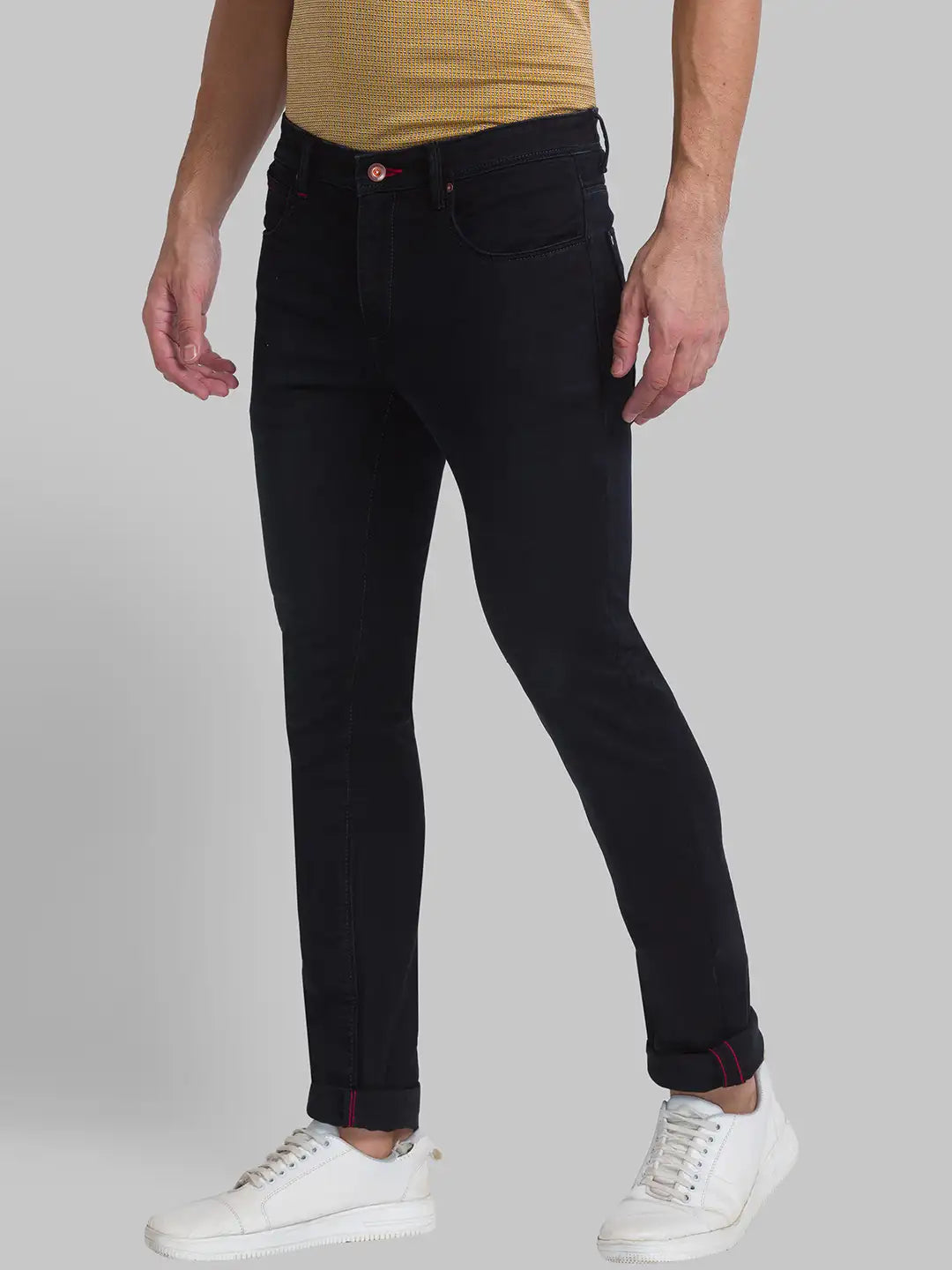 Men Blue Slim Fit Solid Cotton Blend Jeans