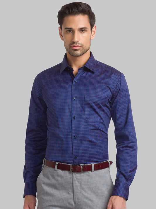 Men Blue Contemporary Fit Checks Cotton Full Sleeve Shirts