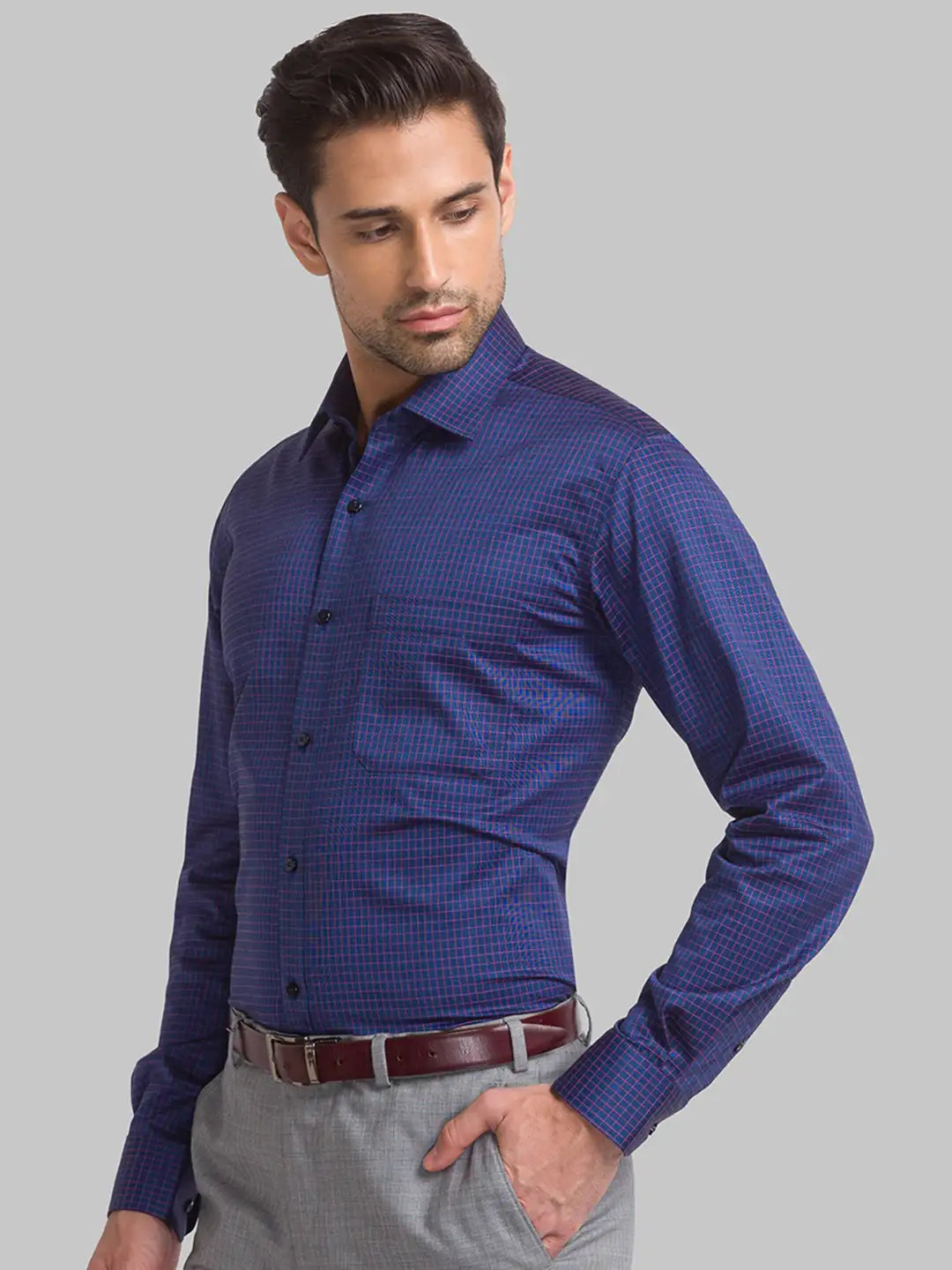 Men Blue Contemporary Fit Checks Cotton Full Sleeve Shirts
