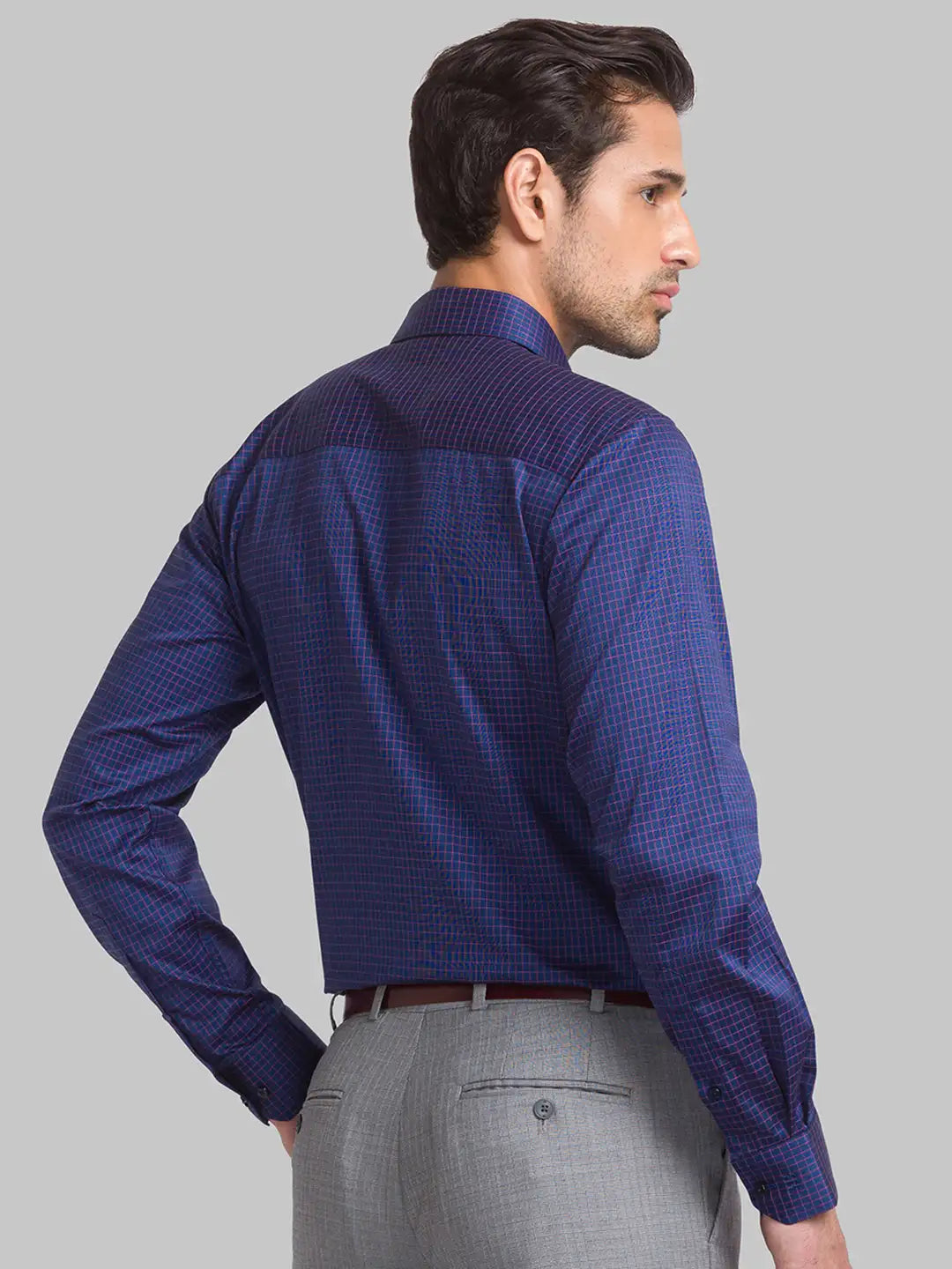 Men Blue Contemporary Fit Checks Cotton Full Sleeve Shirts