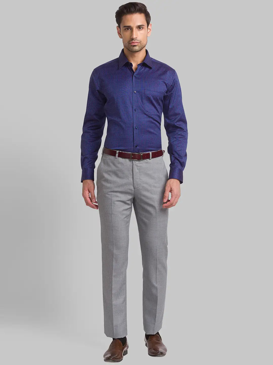 Men Blue Contemporary Fit Checks Cotton Full Sleeve Shirts