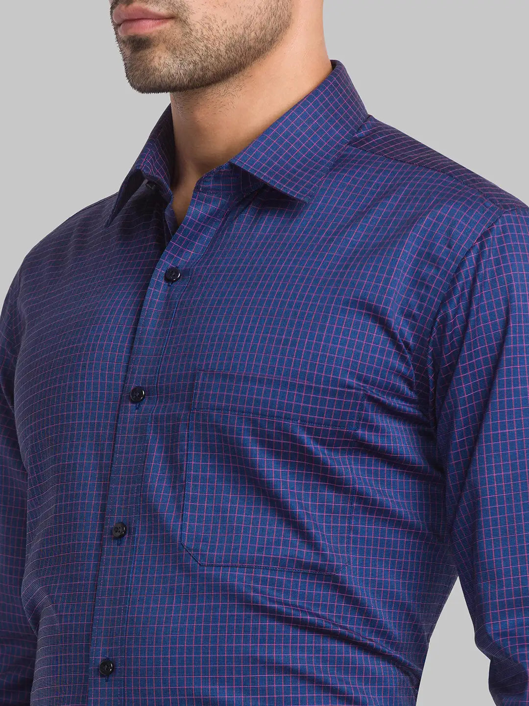 Men Blue Contemporary Fit Checks Cotton Full Sleeve Shirts