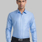 Men Blue Contemporary Fit Structure Cotton Blend Cutaway Collar Shirts