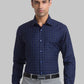 Men Blue Contemporary Fit Checks Cotton Blend Cut Collar Shirts