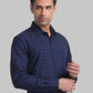 Men Blue Contemporary Fit Checks Cotton Blend Cut Collar Shirts