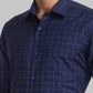 Men Blue Contemporary Fit Checks Cotton Blend Cut Collar Shirts