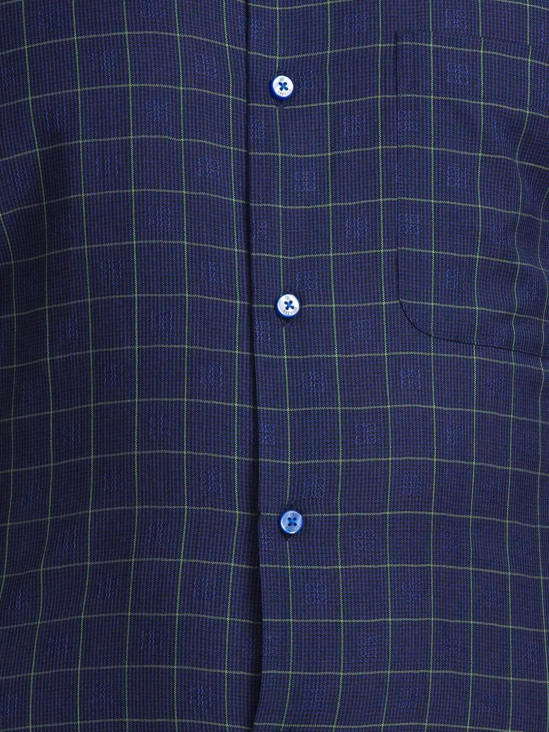 Men Blue Contemporary Fit Checks Cotton Blend Cut Collar Shirts