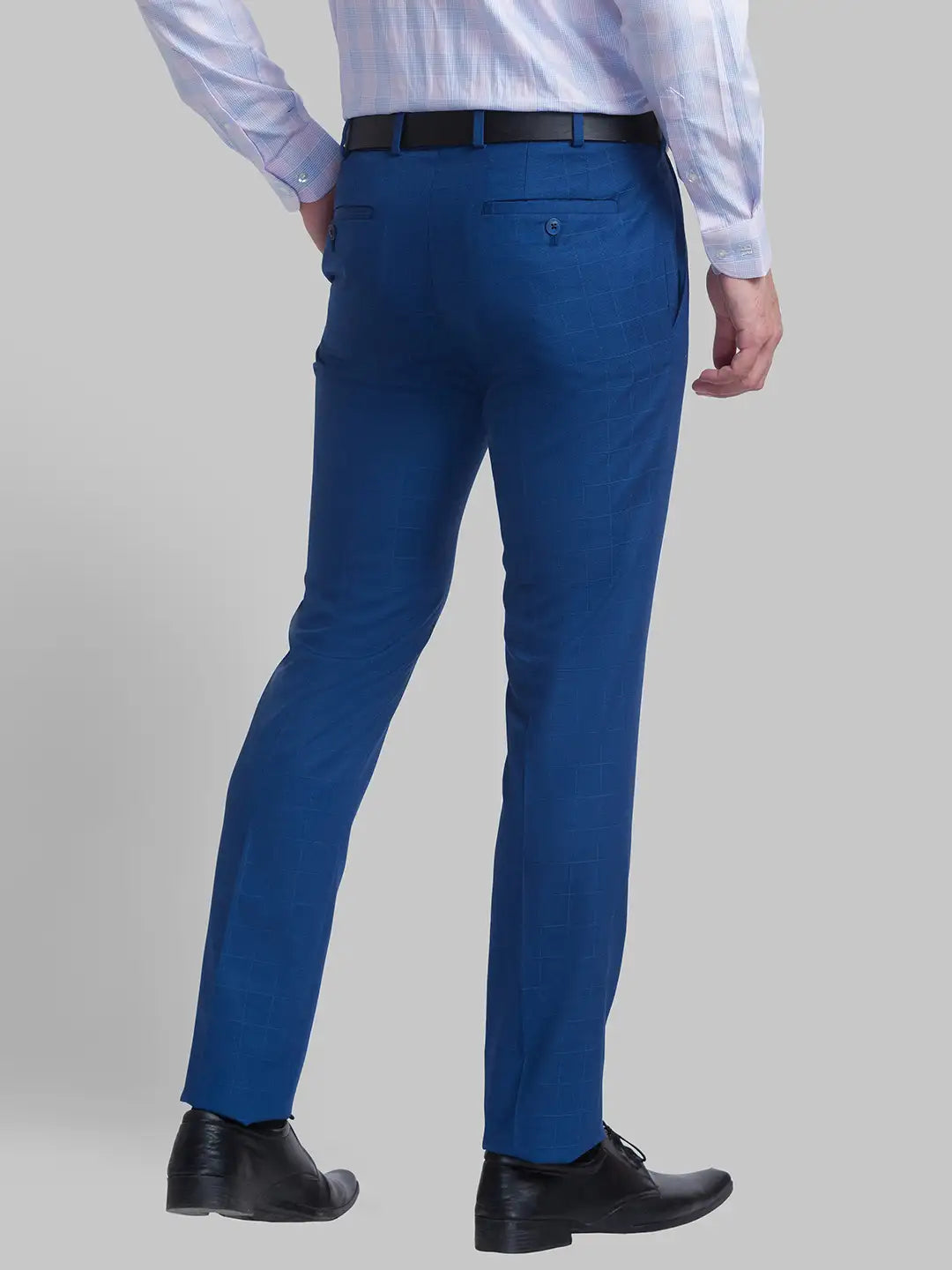 Men Blue Slim Fit Checks Polyester Blend Trouser