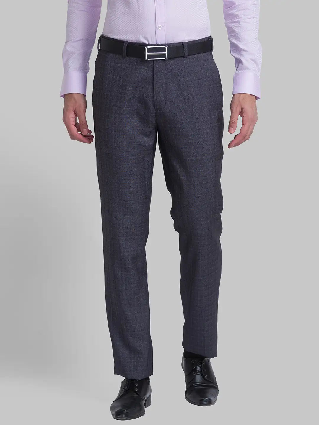 Men Grey Slim Fit Checks Terry Rayon Blend Trouser