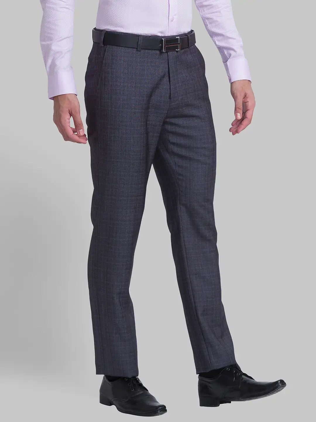 Men Grey Slim Fit Checks Terry Rayon Blend Trouser