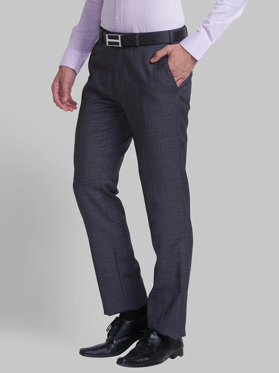 Men Grey Slim Fit Checks Terry Rayon Blend Trouser
