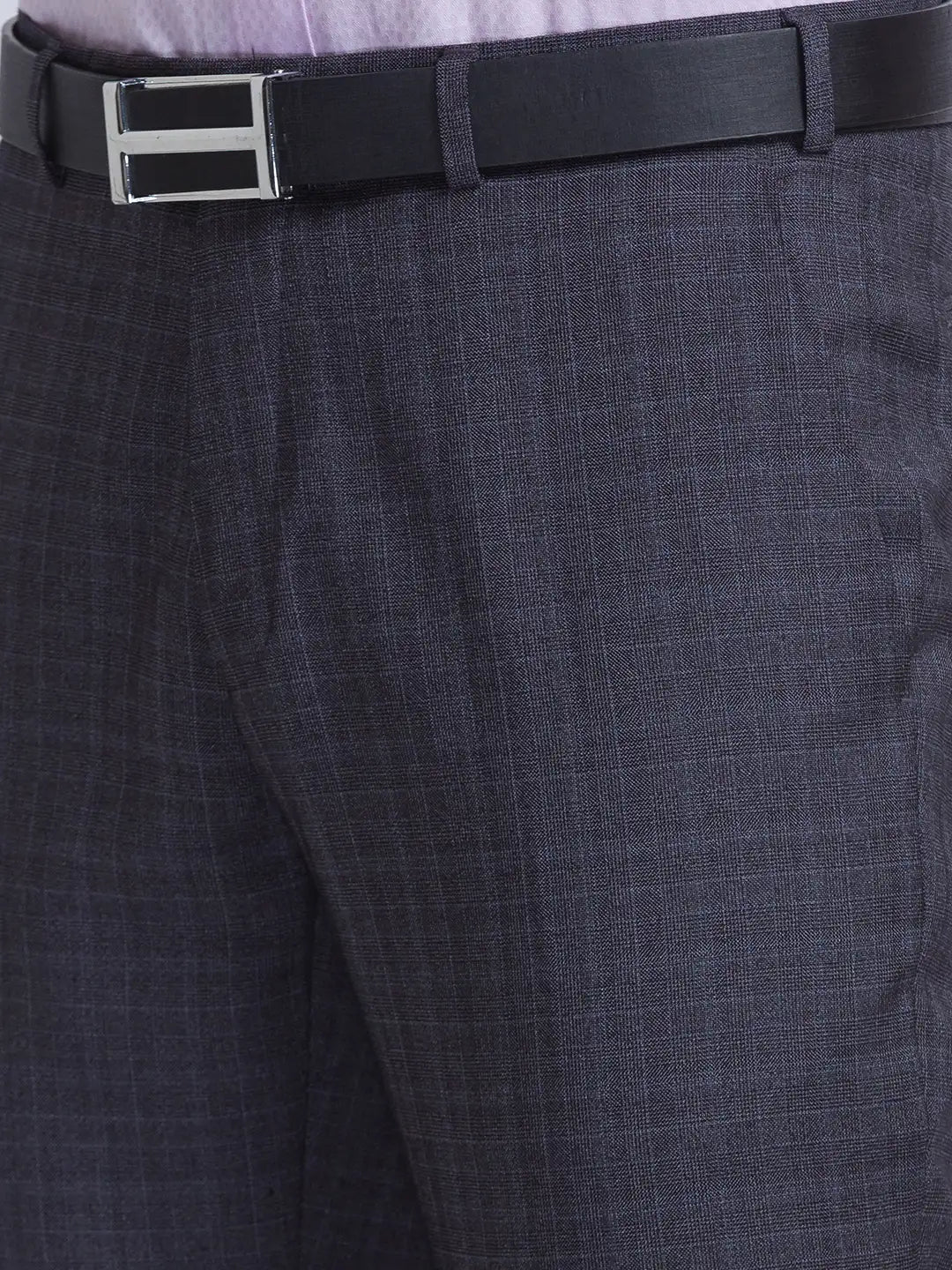Men Grey Slim Fit Checks Terry Rayon Blend Trouser