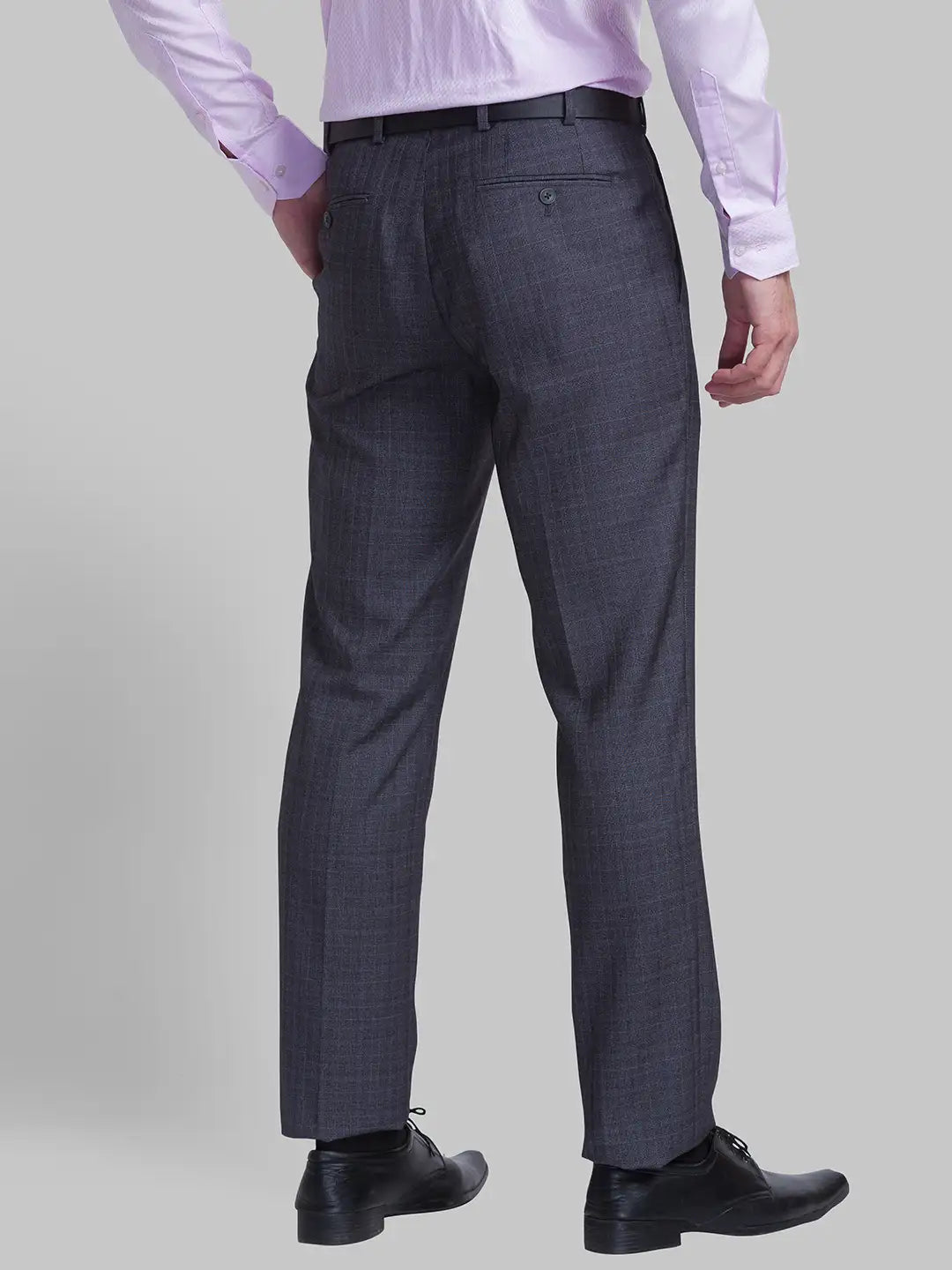 Men Grey Slim Fit Checks Terry Rayon Blend Trouser