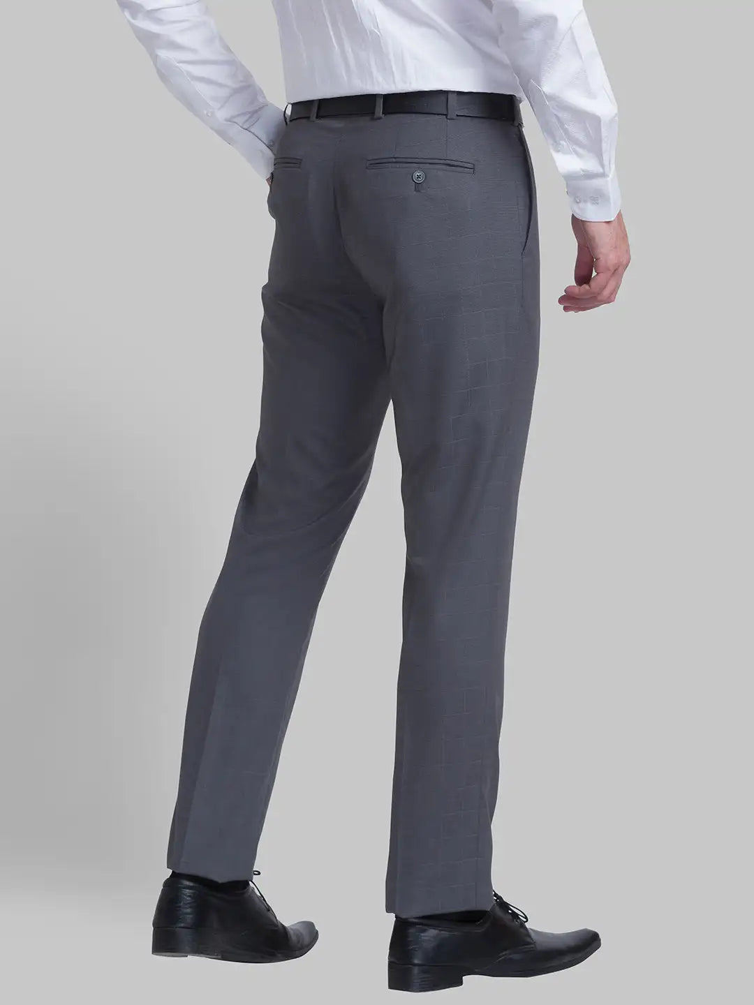 Men Grey Contemporary Fit Checks Polyester Blend Trouser