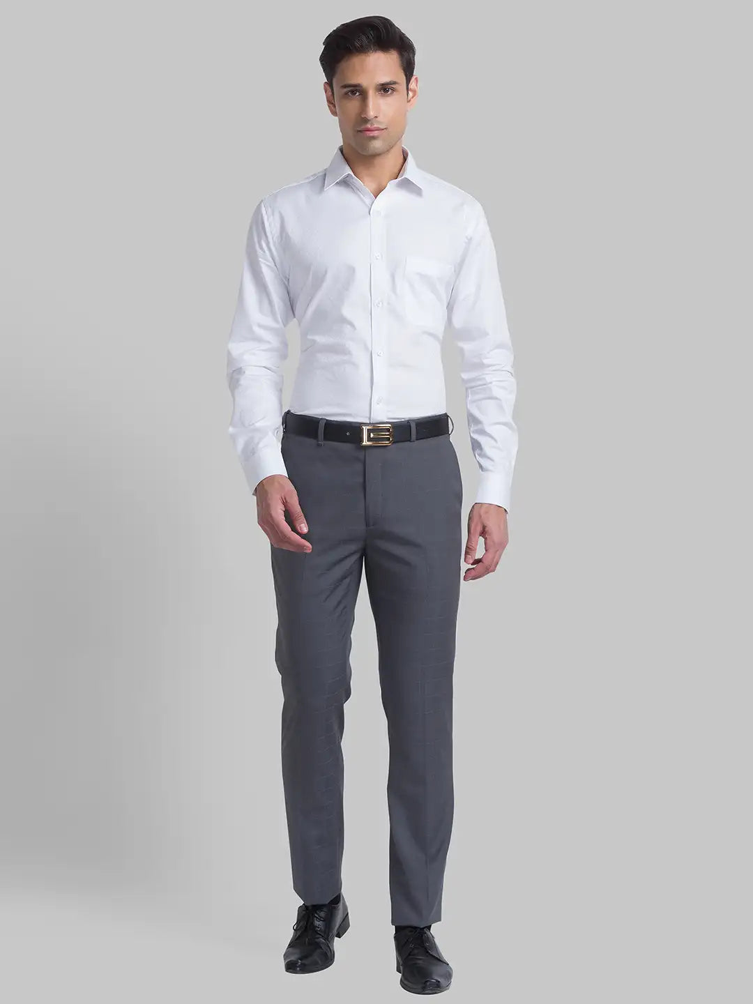 Men Grey Contemporary Fit Checks Polyester Blend Trouser