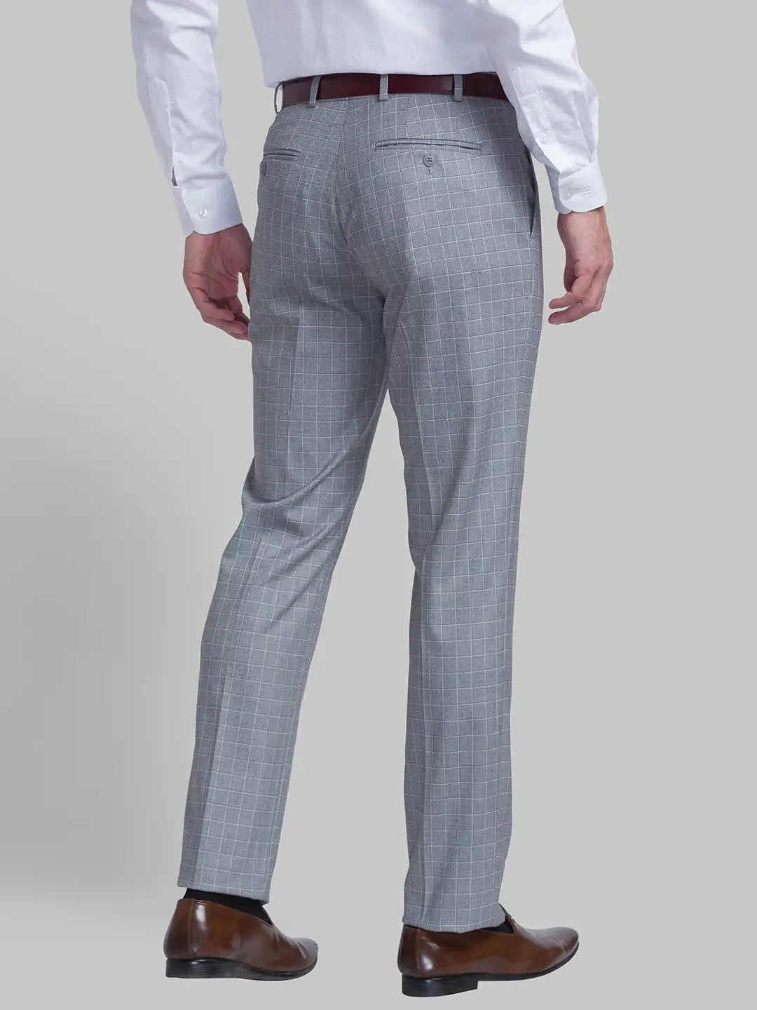 Men Grey Contemporary Fit Checks Polyester Blend Trouser