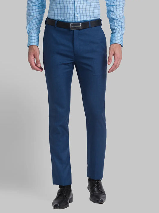 Men Blue Contemporary Fit Checks Polyester Blend Trouser