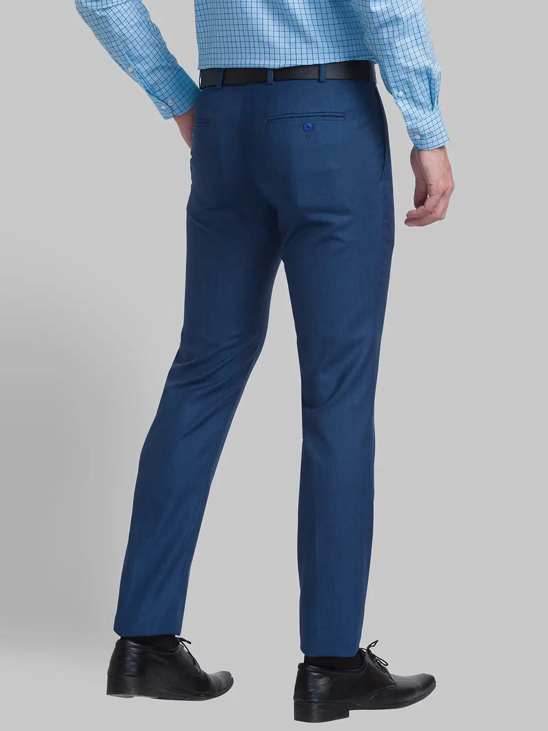 Men Blue Contemporary Fit Checks Polyester Blend Trouser