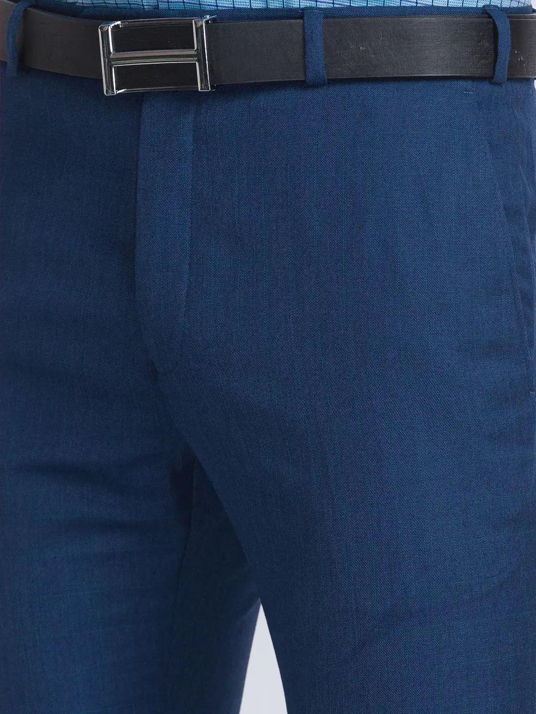 Men Blue Contemporary Fit Checks Polyester Blend Trouser