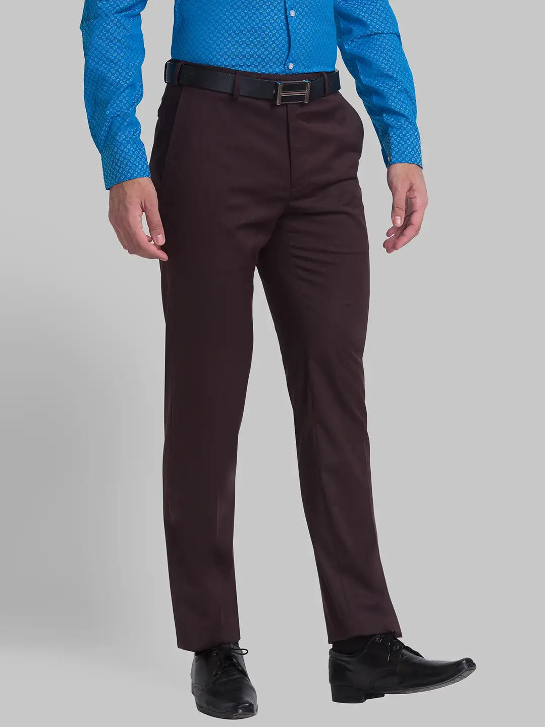 Men Brown Contemporary Fit Solid Terry Rayon Blend Trouser