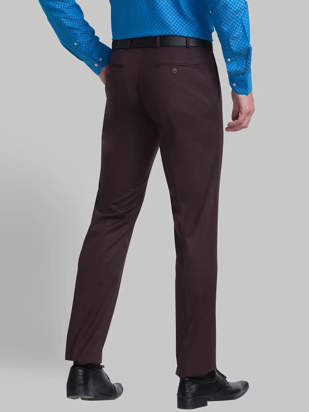 Men Brown Contemporary Fit Solid Terry Rayon Blend Trouser