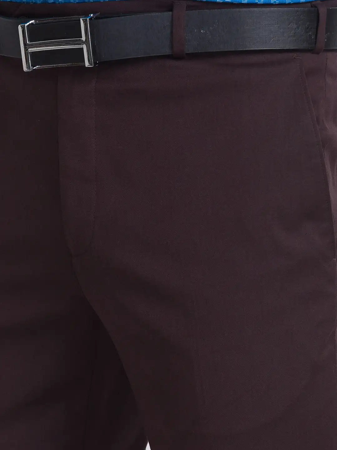Men Brown Contemporary Fit Solid Terry Rayon Blend Trouser