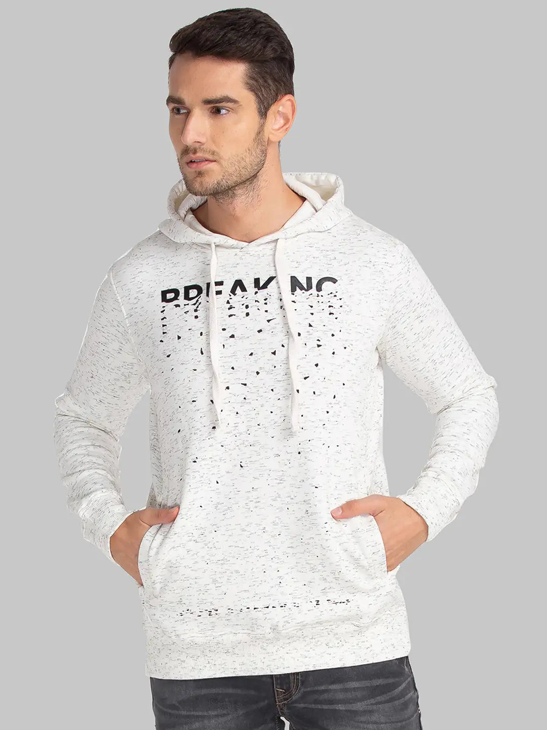 Men White Regular Fit Print Cotton Polyester Blend Sweatshirts