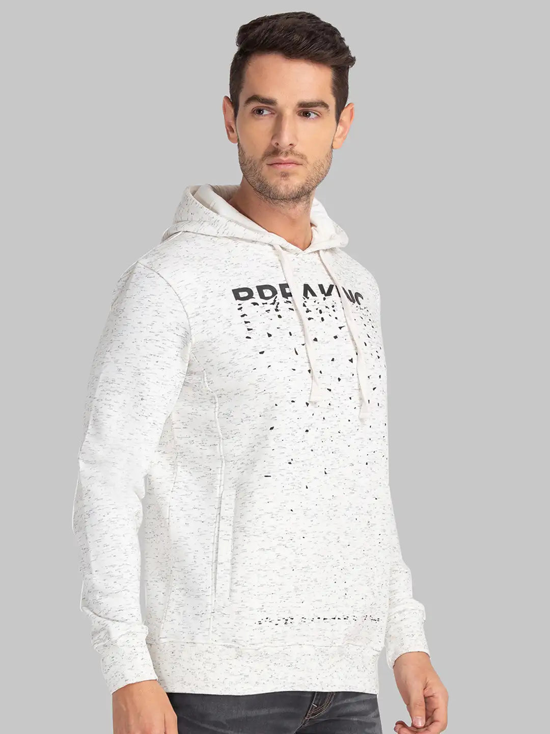 Men White Regular Fit Print Cotton Polyester Blend Sweatshirts