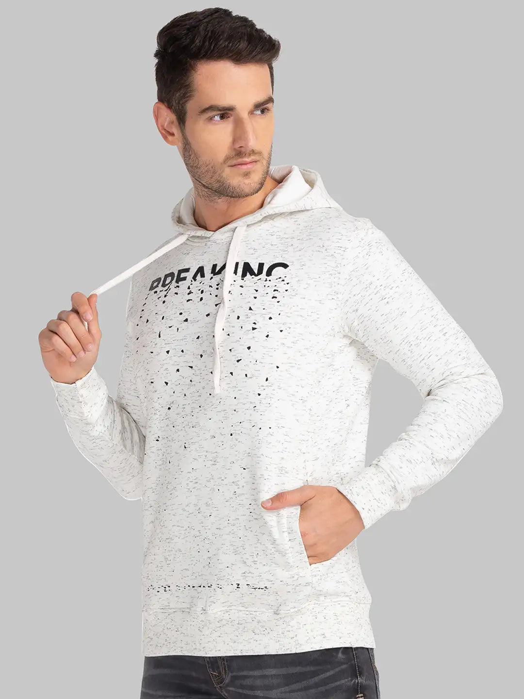 Men White Regular Fit Print Cotton Polyester Blend Sweatshirts